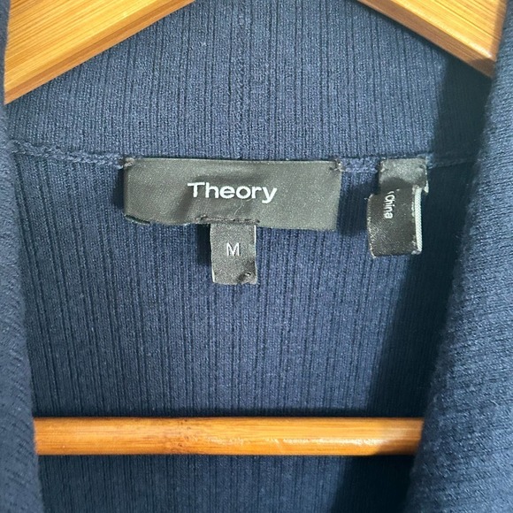 Theory Winxie T Reverie Open Front Cardigan M Navy Blue Sweater Minimalist Work - Picture 6 of 7